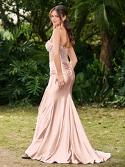 Strapless Sweep/Brush Train Side-Slit Maxi Dress Pearl Pink