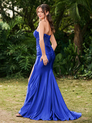 Strapless Sweep/Brush Train Side-Slit Maxi Dress Royal Blue