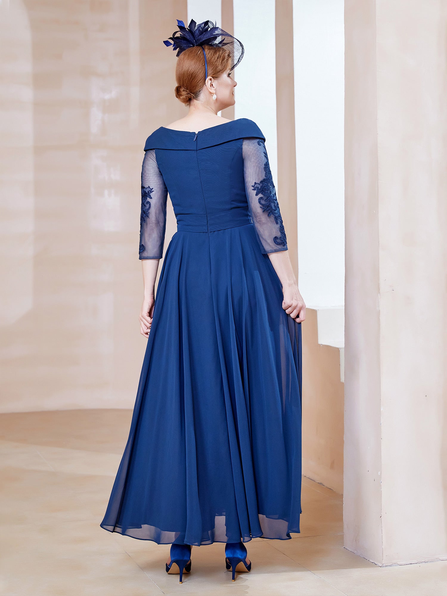 Ink Blue Mother Of The Bride Dress 2 Pieces A Line V Neck Appliqued Knee Length Mother Of The Bride Dresses With Jacket