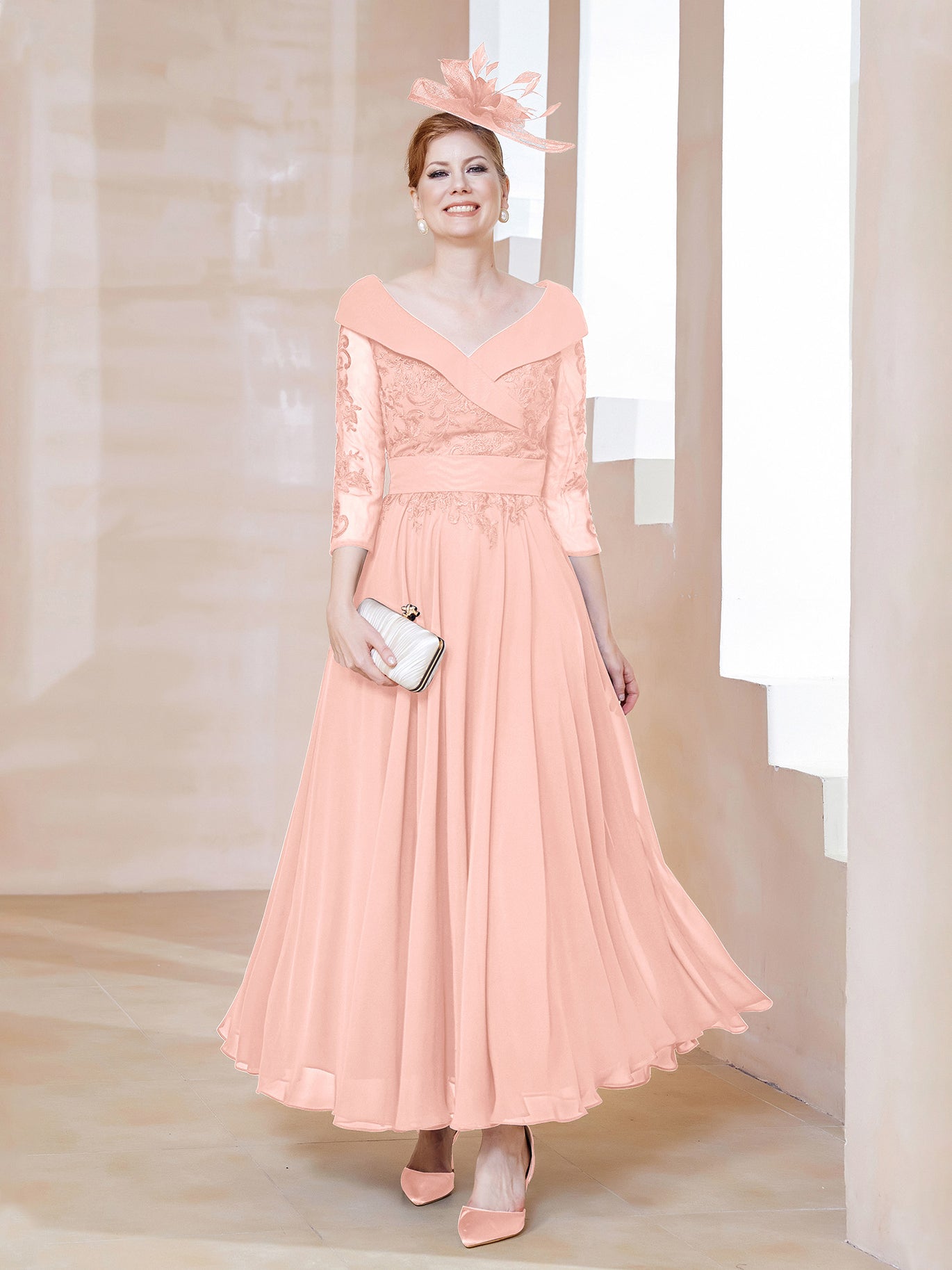 black dress brown accessories Lottie Basque Waist Midi Dress - Coral | Occasion Dress in Sizes XXS–6X main image 1
