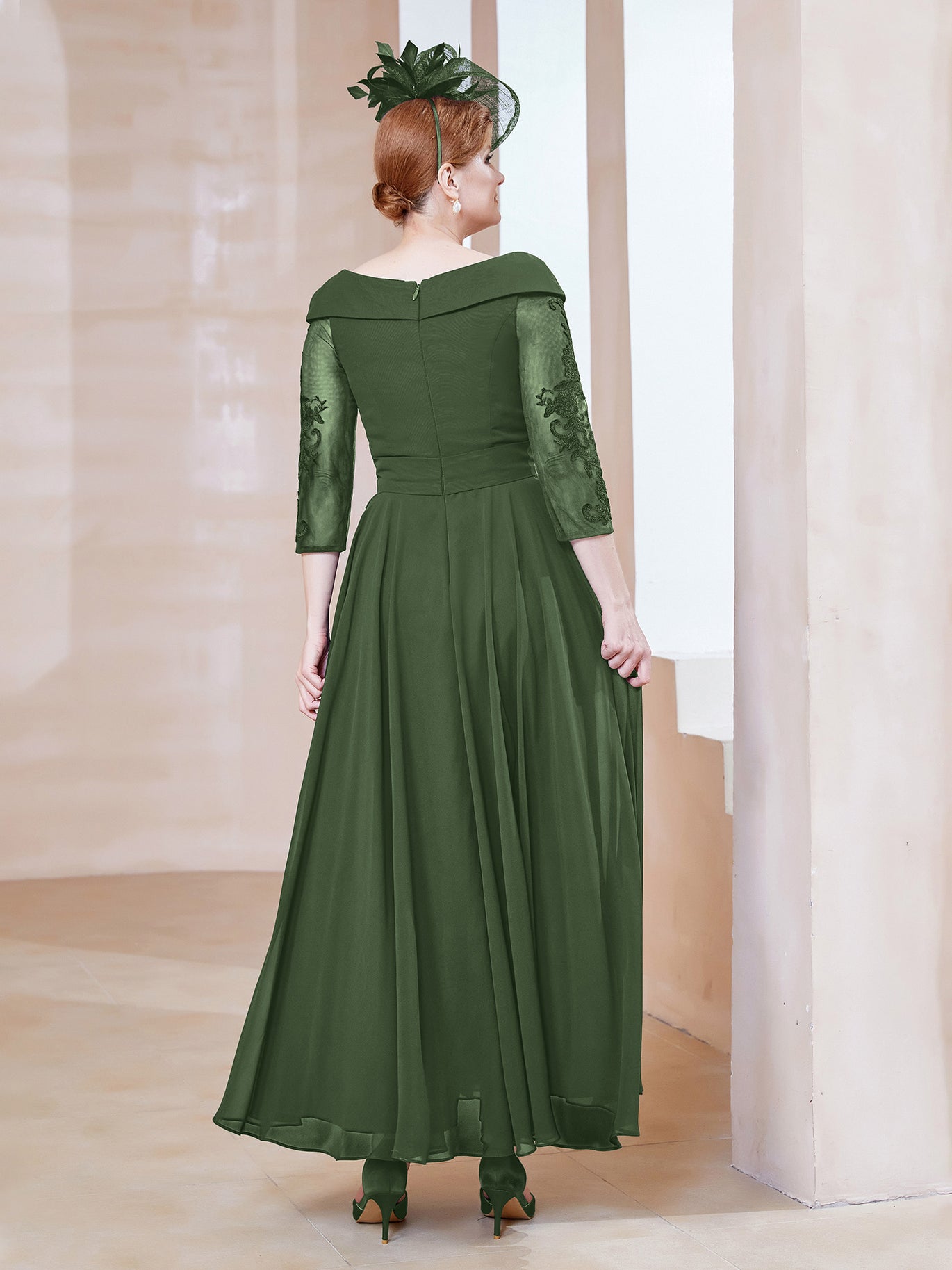 slim fit dress slacks BABARONI Chiffon Mother of The Bride Dress with V-Neck Lace Appliqued 3/4 Sleeves