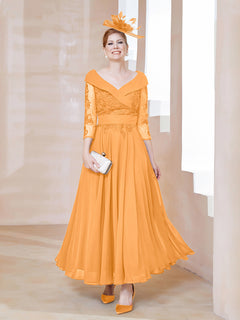 A-line V-neck Appliqued Chiffon Dress Tangerine