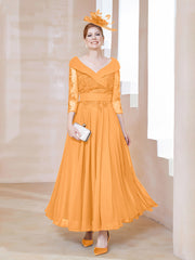 A-line V-neck Appliqued Chiffon Dress Tangerine