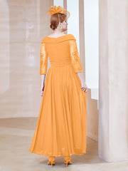 A-line V-neck Appliqued Chiffon Dress Tangerine