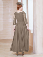 A-line V-neck Appliqued Chiffon Dress Taupe