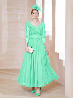 A-line V-neck Appliqued Chiffon Dress Turquoise