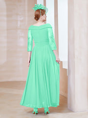 A-line V-neck Appliqued Chiffon Dress Turquoise