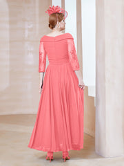 A-line V-neck Appliqued Chiffon Dress Watermelon