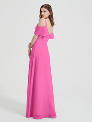 Spaghetti Straps V-neck Chiffon Long Dresses-Azalea