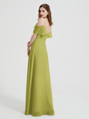 Spaghetti Straps V-neck Chiffon Long Dresses-Clover