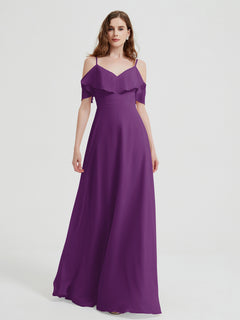 Spaghetti Straps V-neck Chiffon Long Dresses-Grape Plus Size