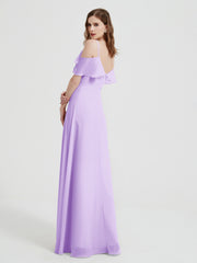 Spaghetti Straps V-neck Chiffon Long Dresses-Lilac