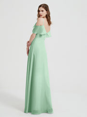 Spaghetti Straps V-neck Chiffon Long Dresses-Mint Green