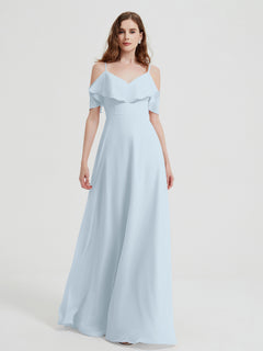 Spaghetti Straps V-neck Chiffon Long Dresses-Mist Plus Size