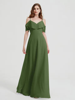 Spaghetti Straps V-neck Chiffon Long Dresses-Moss Plus Size