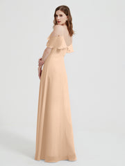 Spaghetti Straps V-neck Chiffon Long Dresses-Peach