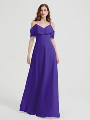 BABARONI Spaghetti Straps V-Neck Chiffon Long Dresses-Regency Plus size, Regency / US18