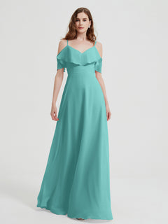 Spaghetti Straps V-neck Chiffon Long Dresses-Spa