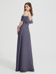 Spaghetti Straps V-neck Chiffon Long Dresses-Stormy