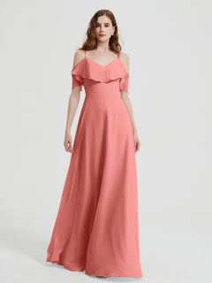 Spaghetti Straps V-neck Chiffon Long Dresses-Sunset Plus Size