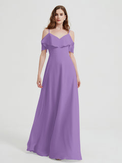 Spaghetti Straps V-neck Chiffon Long Dresses-Tahiti