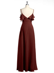 Spaghetti Straps V-neck Chiffon Long Dresses-Terracotta Plus Size