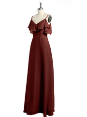 Spaghetti Straps V-neck Chiffon Long Dresses-Terracotta Plus Size