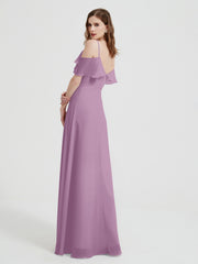 Spaghetti Straps V-neck Chiffon Long Dresses-Wisteria