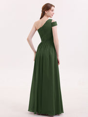 One Shoulder Bridesmaid Gown with Sash-Olive Green Plus Size