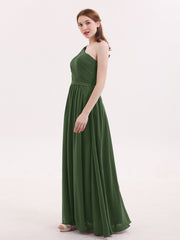 One Shoulder Bridesmaid Gown with Sash-Olive Green Plus Size