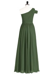 One Shoulder Bridesmaid Gown with Sash-Olive Green Plus Size