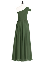 One Shoulder Bridesmaid Gown with Sash-Olive Green