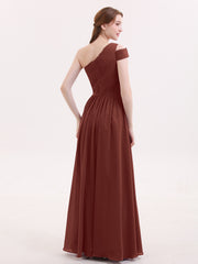One Shoulder Bridesmaid Gown with Sash-Terracotta