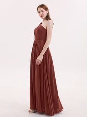 One Shoulder Bridesmaid Gown with Sash-Terracotta Plus Size