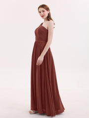 One Shoulder Bridesmaid Gown with Sash-Terracotta