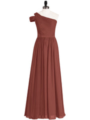 One Shoulder Bridesmaid Gown with Sash-Terracotta Plus Size