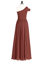 One Shoulder Bridesmaid Gown with Sash-Terracotta
