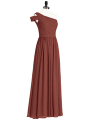 One Shoulder Bridesmaid Gown with Sash-Terracotta