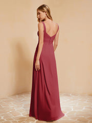 Square Neckline Ruffle Backless Chiffon A-line Dress Burgundy