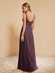 Square Neckline Ruffle Backless Chiffon A-line Dress Cabernet