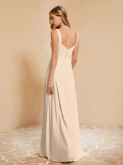 Square Neckline Ruffle Backless Chiffon A-line Dress Champagne