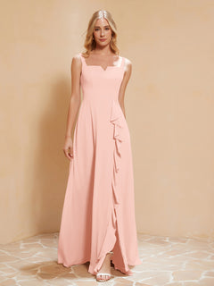 Square Neckline Ruffle Backless Chiffon A-line Dress Coral