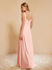 Square Neckline Ruffle Backless Chiffon A-line Dress Coral