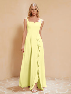 Square Neckline Ruffle Backless Chiffon A-line Dress Daffodil