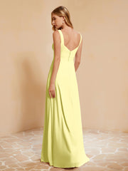 Square Neckline Ruffle Backless Chiffon A-line Dress Daffodil