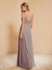 Square Neckline Ruffle Backless Chiffon A-line Dress Dusk