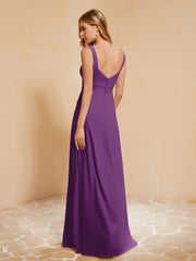 Square Neckline Ruffle Backless Chiffon A-line Dress Grape