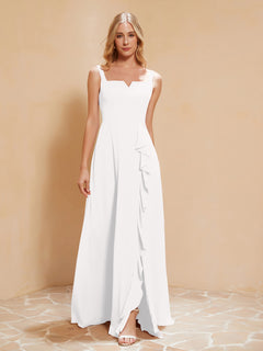 Square Neckline Ruffle Backless Chiffon A-line Dress Ivory