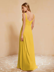 Square Neckline Ruffle Backless Chiffon A-line Dress Marigold Plus Size