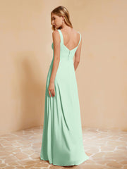 Square Neckline Ruffle Backless Chiffon A-line Dress Mint Green